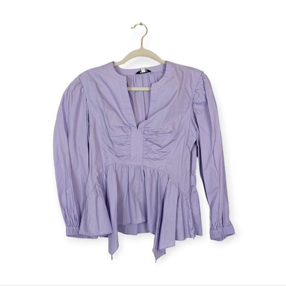 NWT Derek Lam 10 Crosby Purple Everly Handkerchief Hem Cotton Peplum Blouse - Picture 1 of 10